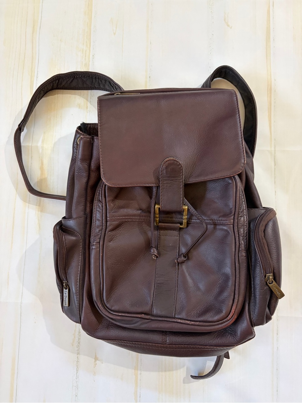 Lavonne Dark Brown Leather Backpack with Front Buckle